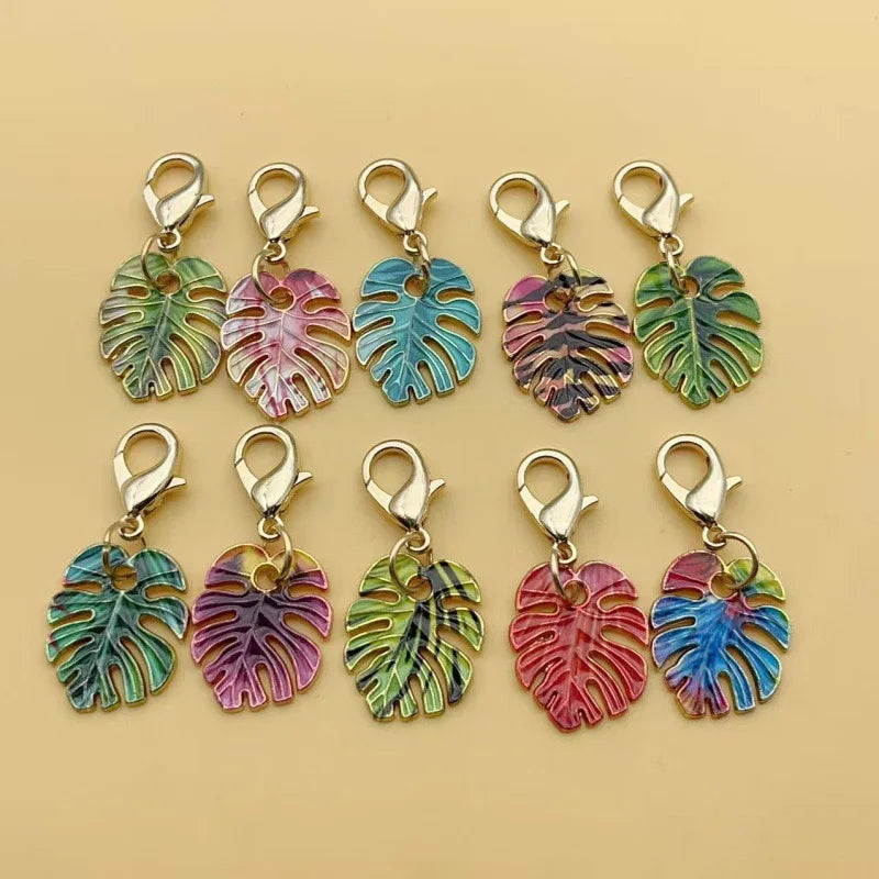 10pcs Alloy Drip Oil Colored Leaf Keychain Bohemian Beach Leaf Pendant Pendant