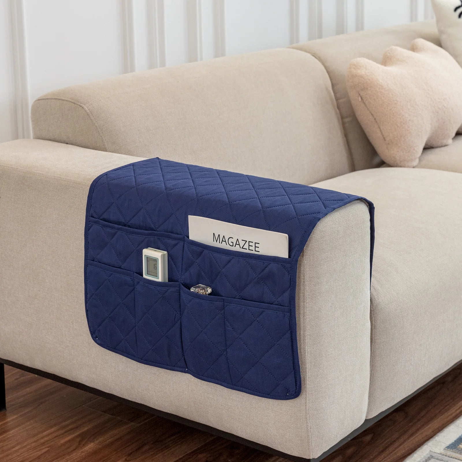New Sofa Hand Towel with Storage Pocket Magazine Remote Control Sofa Recliner Armrest Clutter Management Bag