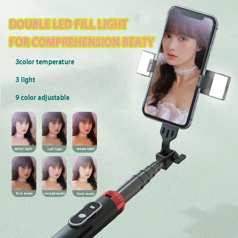 P160 Selfie Stick Tripod 1.6 M Aluminum Alloy Retractable Mobile Phone Holder with Rechargeable Bluetooth for IOS Android