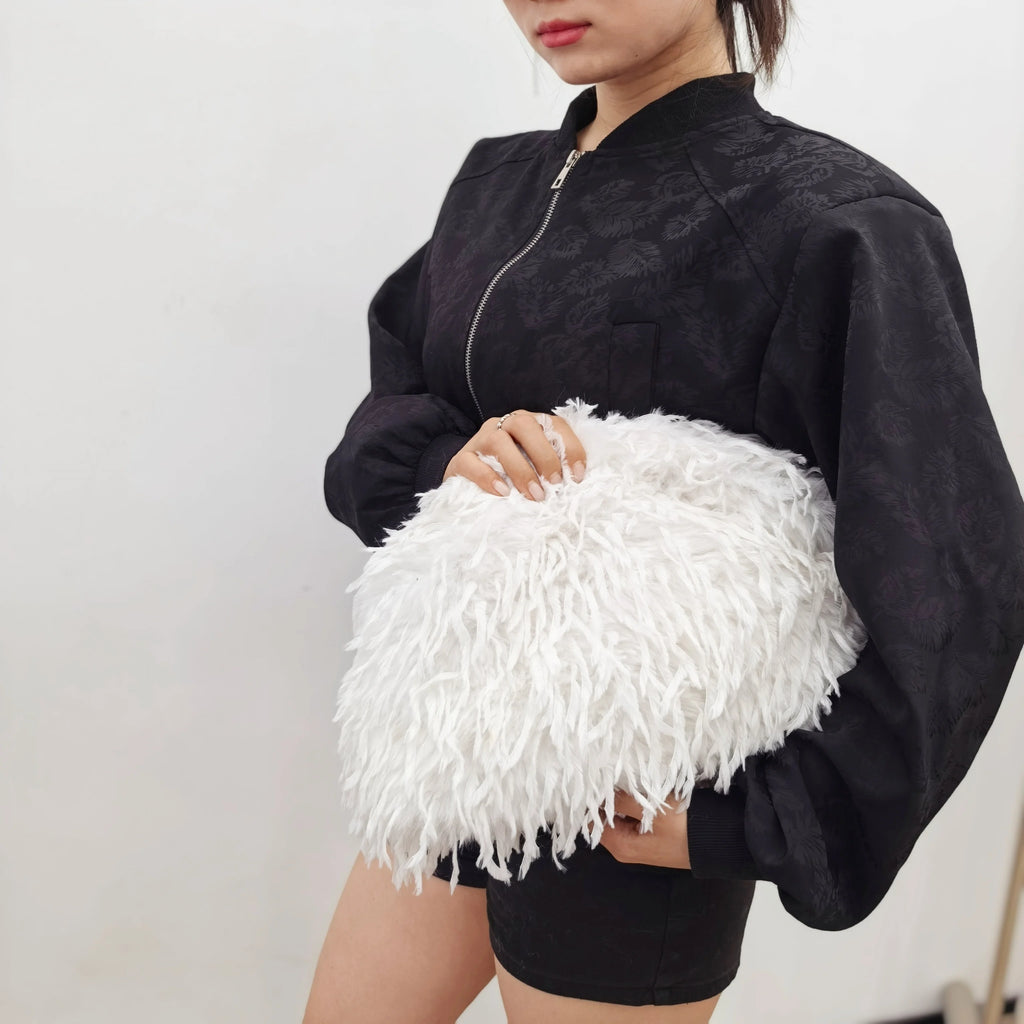 Fluffy Bag Feather Large Cloud Bag Pleated Clutch Bag Plush fairy Bag