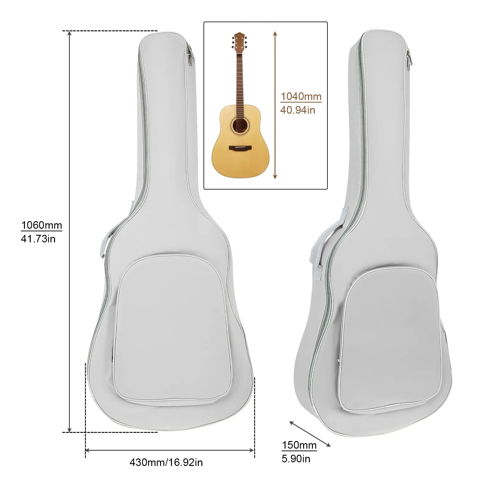 1 Piece 40 / 41 Inch Padded Water Resistant Thick Acoustic Guitar Backpack Gig Bag, Soft Cover Guitar Bag