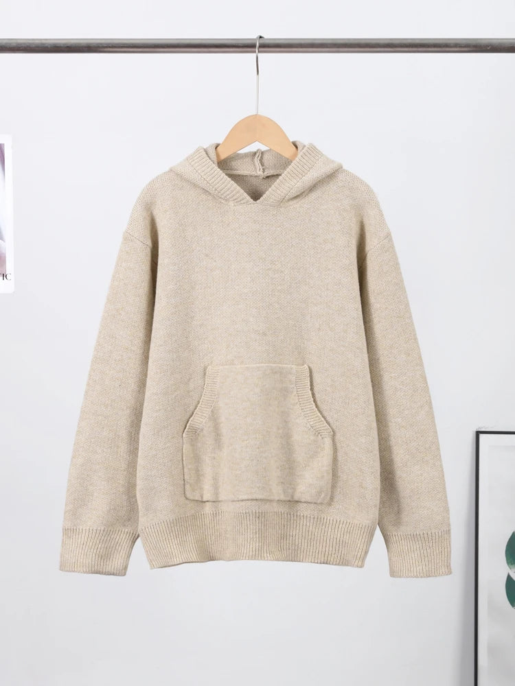 Green Sweater Knitted Women Hooded Casual Long Sleeve Solid Loose Woman Pocket Pullover Jumper 2026 Spring Female Sweaters Top