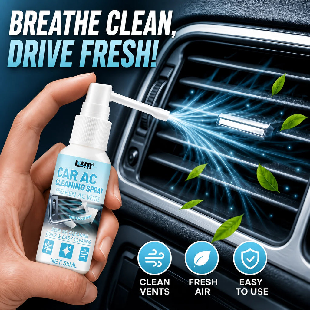 KJM Car AC Vent Cleaner Spray Dual Spray Nozzle Freshening Formula Dust Odor Remover Deep Clean For Vehicle Air Conditioner