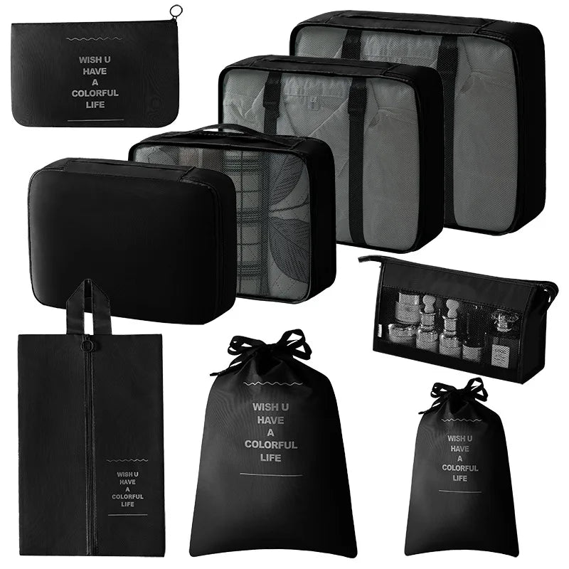9 Pcs Set Travel Organizer Storage Bags Suitcase Packing Cubes Set Cases Portable Luggage Clothes Shoe Tidy Pouch Folding