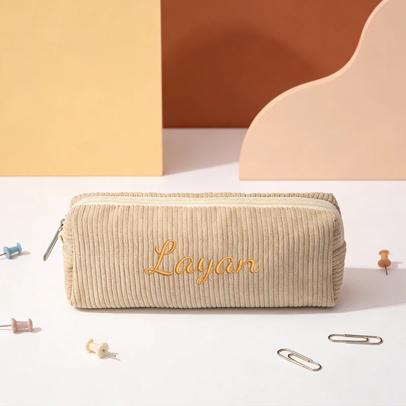 Customised Embroidery/Standard Style 2 Options,High-quality corduroy pencil case, clutch bag, small and lightweight,!