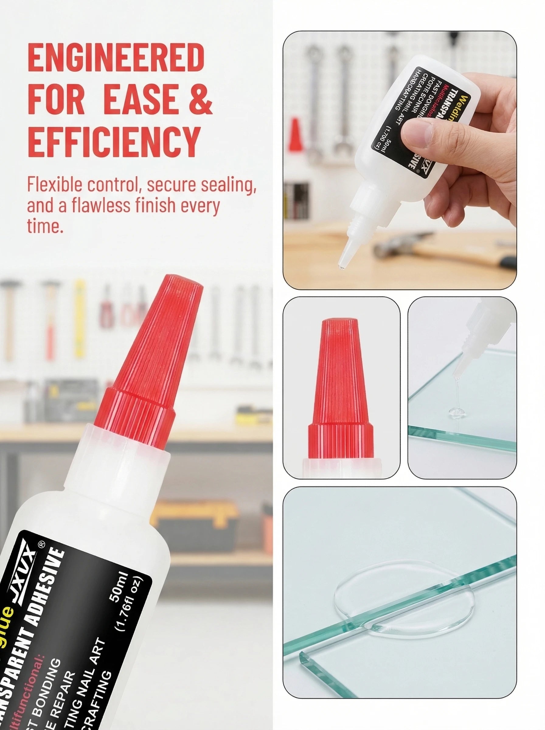 50g High-Quality Cyanoacrylate Strong Adhesive, Fast Fixing, Suitable for Wood, Plastic Toys, Car Models, Shoe Repair, One Drop of Glue: Universal Use