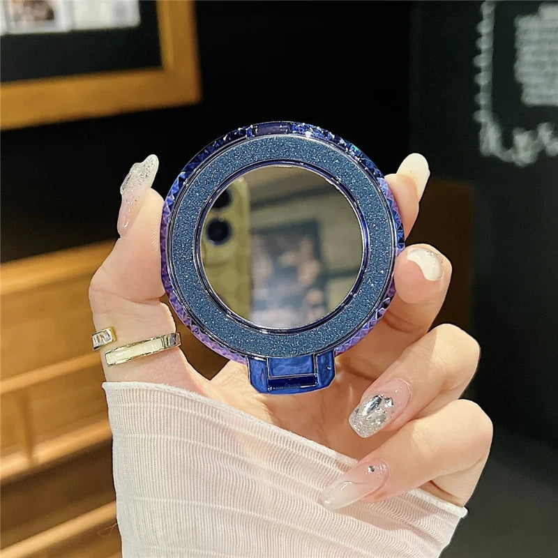 Luxury Diamond Patterned Magnetic Back Sticker 360° Rotating Mirror Magnetic Phone Holder Suitable for Various Phone Models