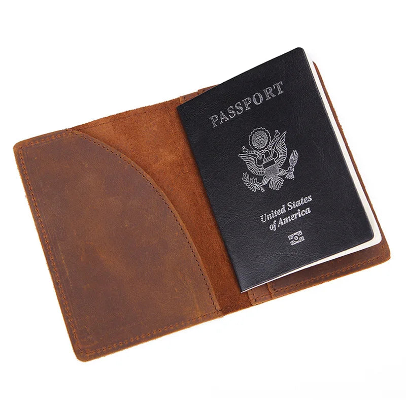 Unisex Genuine Leather Passport Holder Women Vintage Cow Leather Passport Cover For Men Credit Card Case Travel Wallet
