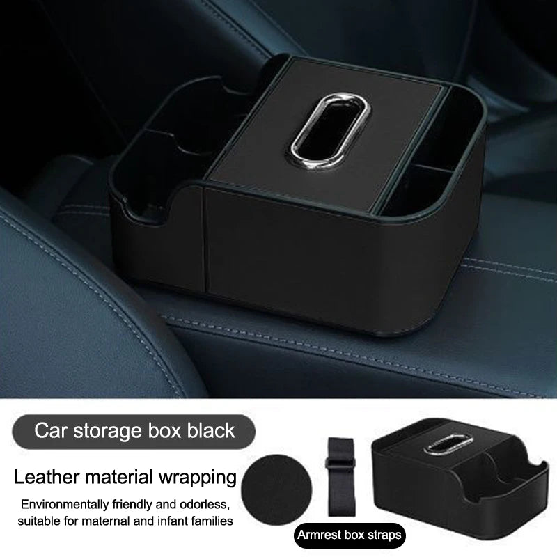 1PC Universal Car Armrest Organizer With 2 Cup Holders & Tissue Box - Back Seat Storage Box For SUV/Sedan Interior Accessories