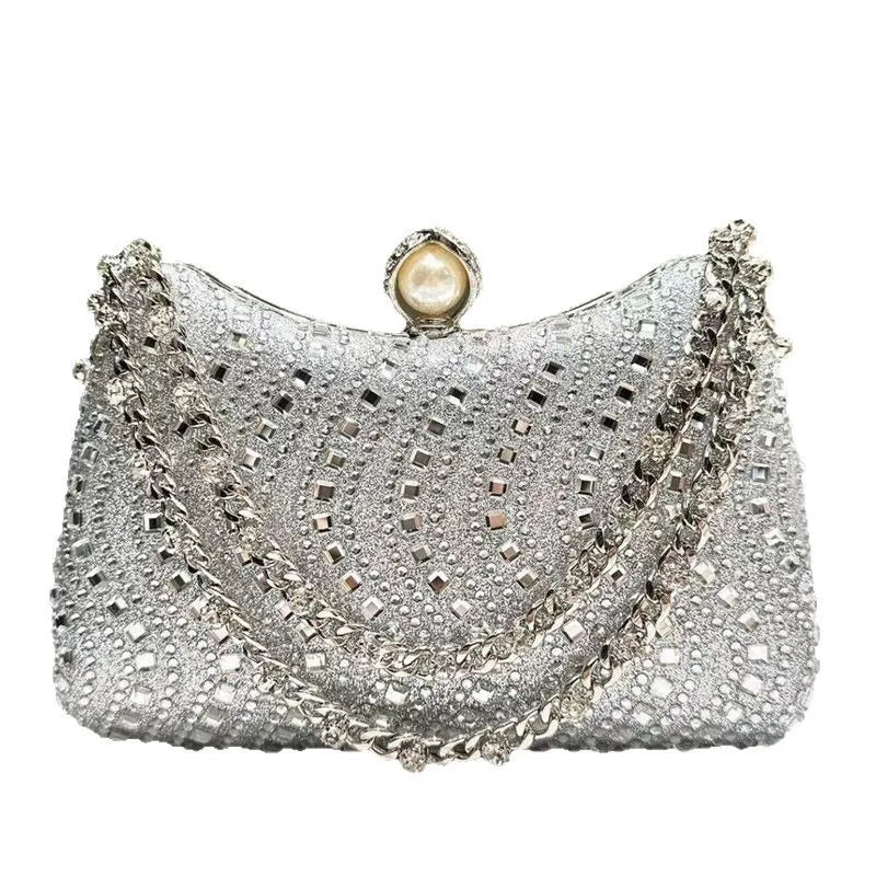 Fine Rhinestone Diamond Inlay Dinner Evening Bag Retro Luxury Gold Silver Blue Small Clutch for Women Wedding Party Shoulder Bag
