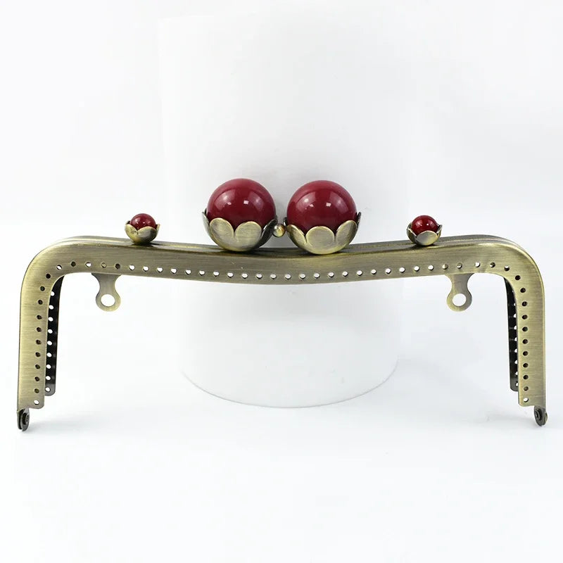 1/2/3Pcs 20cm Metal Bag Handle Retro Pearl Kiss Clasp Lock Buckle Purse Frame DIY Sewing Handbag Brackets Hardware Accessories