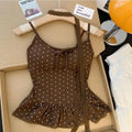 1Pc Women Clothing Summer Fashion Casual Polka Dot Solid Color Sling Ladies Fashionable Appear Thin Slim Young Style Tops