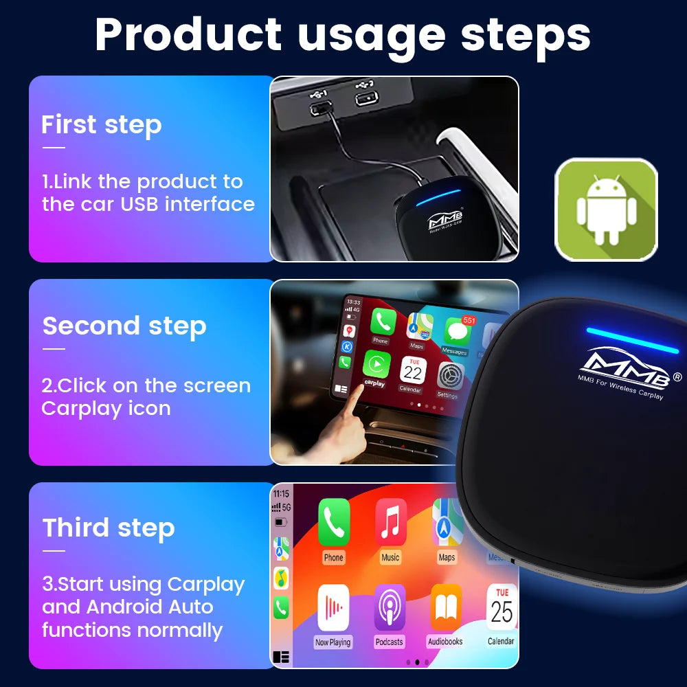 MMB Max Android13 Wireless CarPlay AI Box Wireless Android Auto QCM6125 8-Cores BT5.2 GPS for BYD Seallion DENZA D9 Polestar 4