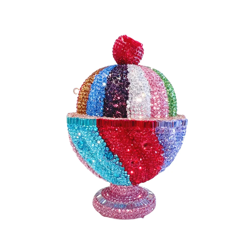 Sparkly Full Crystal Ice Cream Cup Clutch Bag Luxury Women Evening Handbag Crossbody Purse for Party Wedding Cocktail Events