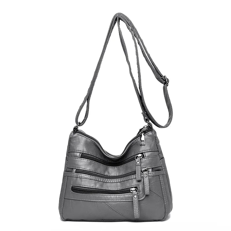 Washed Soft Leather Crossbody Bag for Women Double Layer Large Capacity Shoulder Box Bag Elegant Everyday Purse