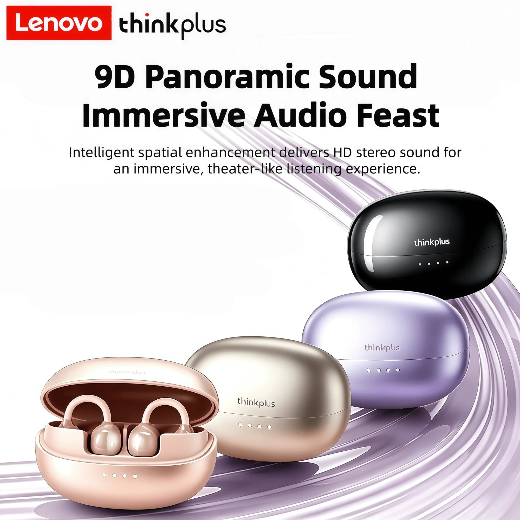 Original Lenovo LK6 Wireless Bluetooth Sports Earphones Ear Clip HD Stereo Headsets HIFI Music Noise Reduction Gaming Earbuds