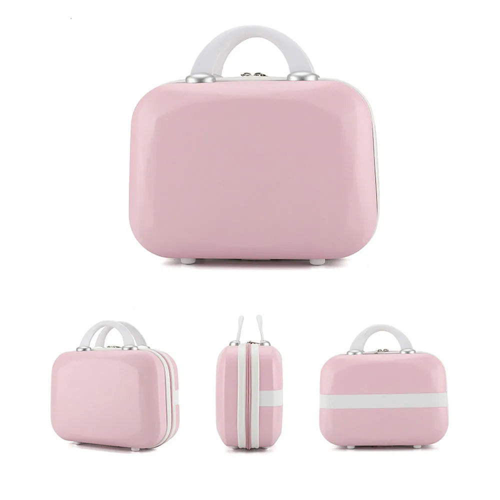 Pink/Blue/Purple/khaki 14 Inch Cosmetic Bag Small Women Travel Suitcase Luggage Compressive Material Size:30-15.5-23cm