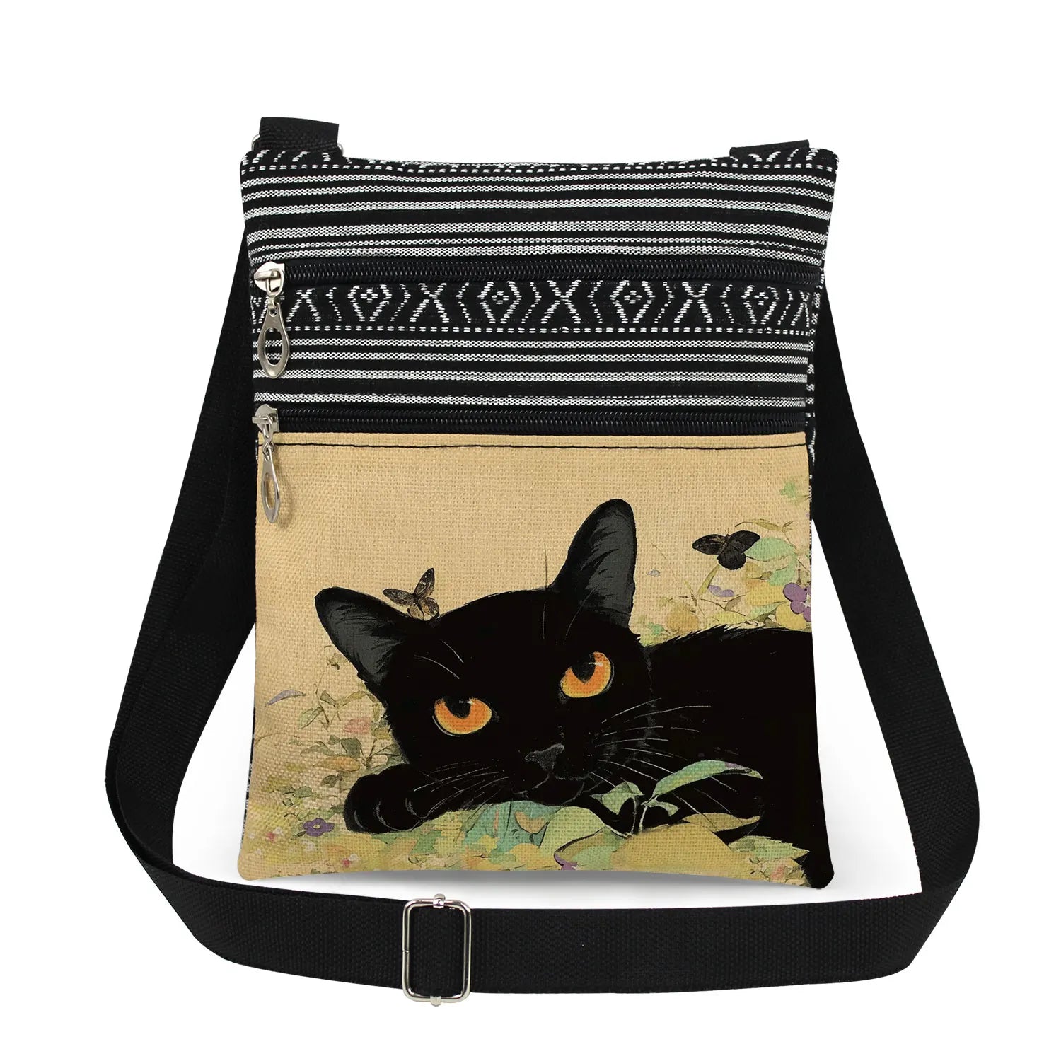 Cute Cartoon Black Cat Print Crossbody Bags Shoulder Bags For Women Daily Travel Portable Small Messenger Bags Catkeeper Gift