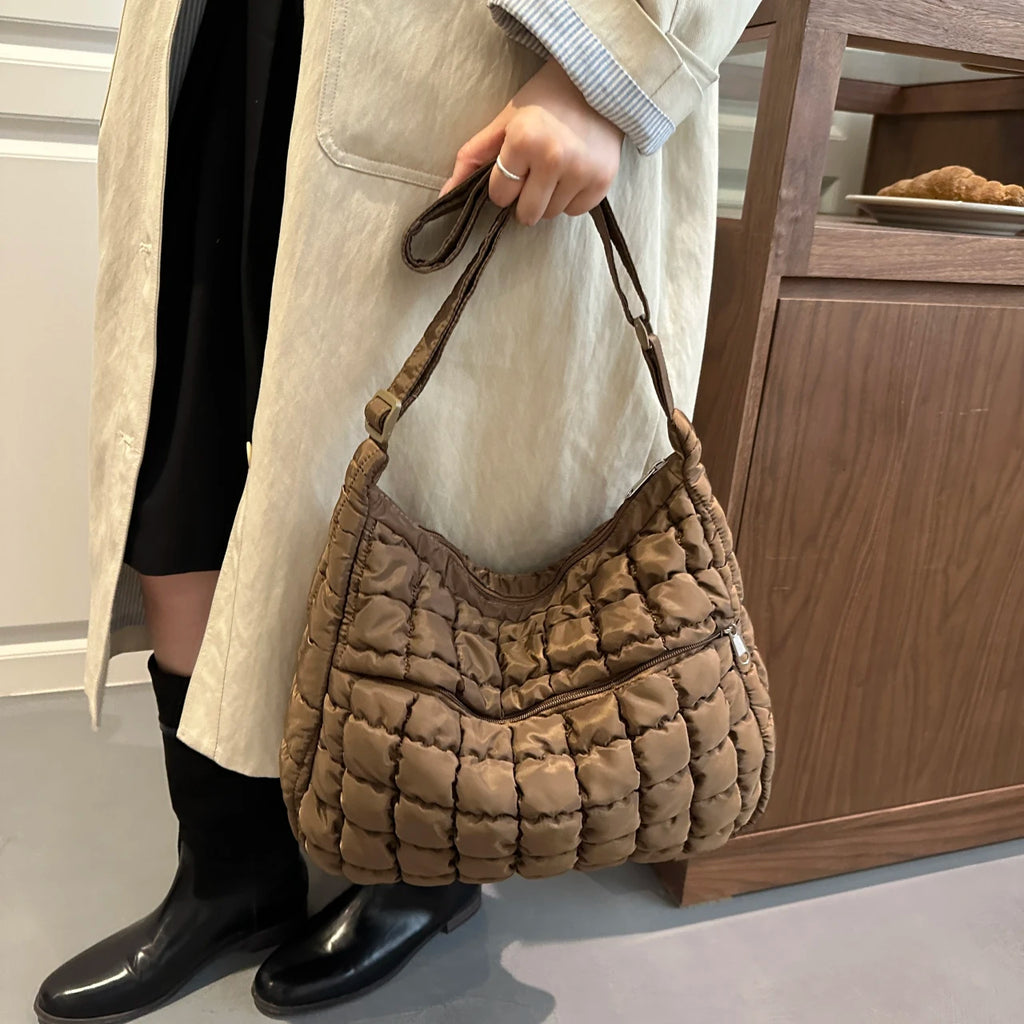 2025 New Quilted Puffer Shoulder Bag for Women Large Capacity Tote Sling Bag Fashion Casual Crossbody Satchel Bag Female Handbag