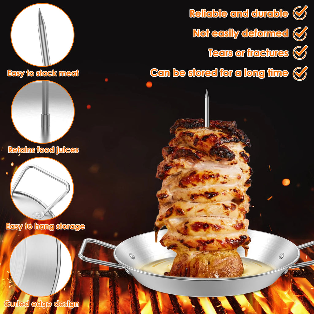 Stainless Steel Vertical Skewer BBQ Heavy Duty Stand Up Barbecue Skewers Roasting Drip Pan Chicken Roaster Rack Outdoor Garden