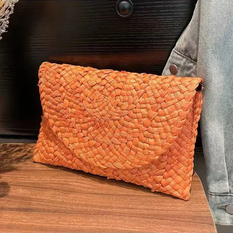Women Fashion Flap Envelope Bags Summer Beach Bag Handmade Wallet Straw Knitted Handbag Lady Coin Phone Long Purse Clutches