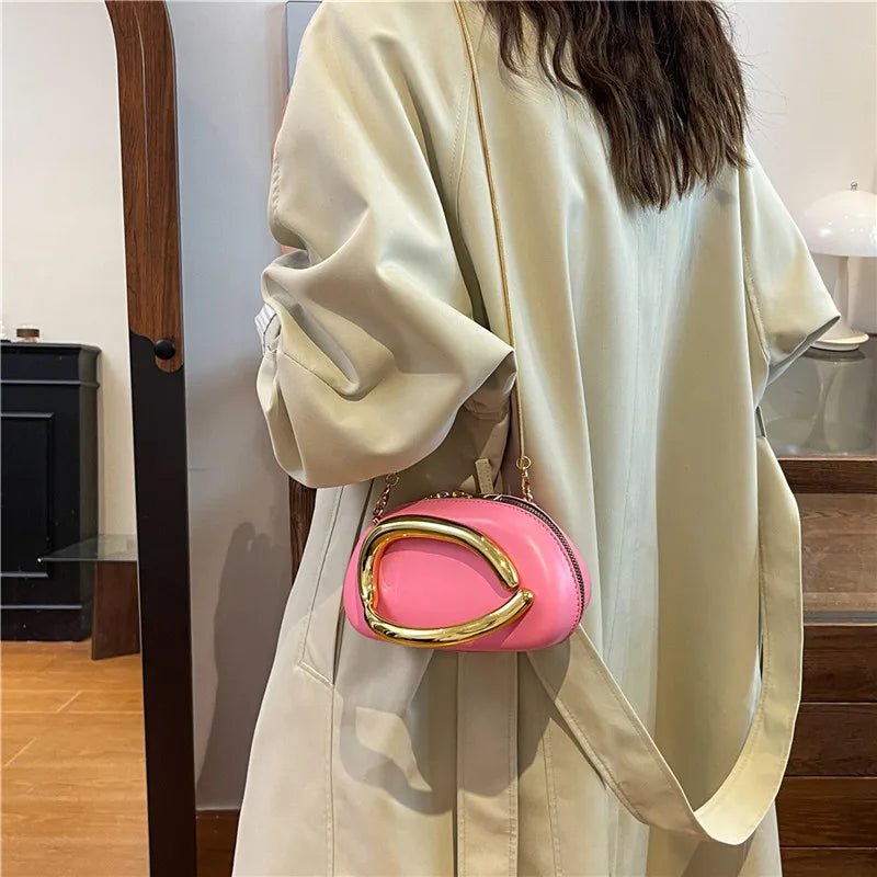 Retro Gold Metal Handle Women Clutch Bag PU Leather Chain Shoulder Crossbody Bag Mini Evening Purse for Party Wedding Daily Use