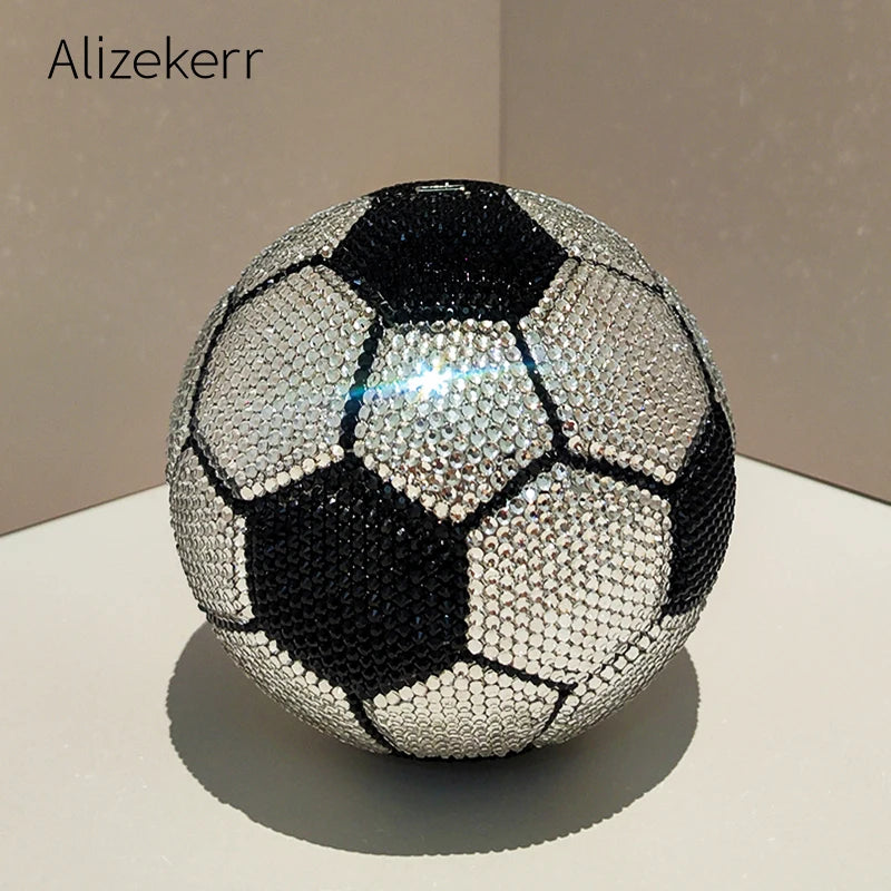 Alizekerr Football Shaped Crystal Evening Bags Women 2025 Boutique Unique Rhinestone Metallic Purses And Handbags Wedding Party