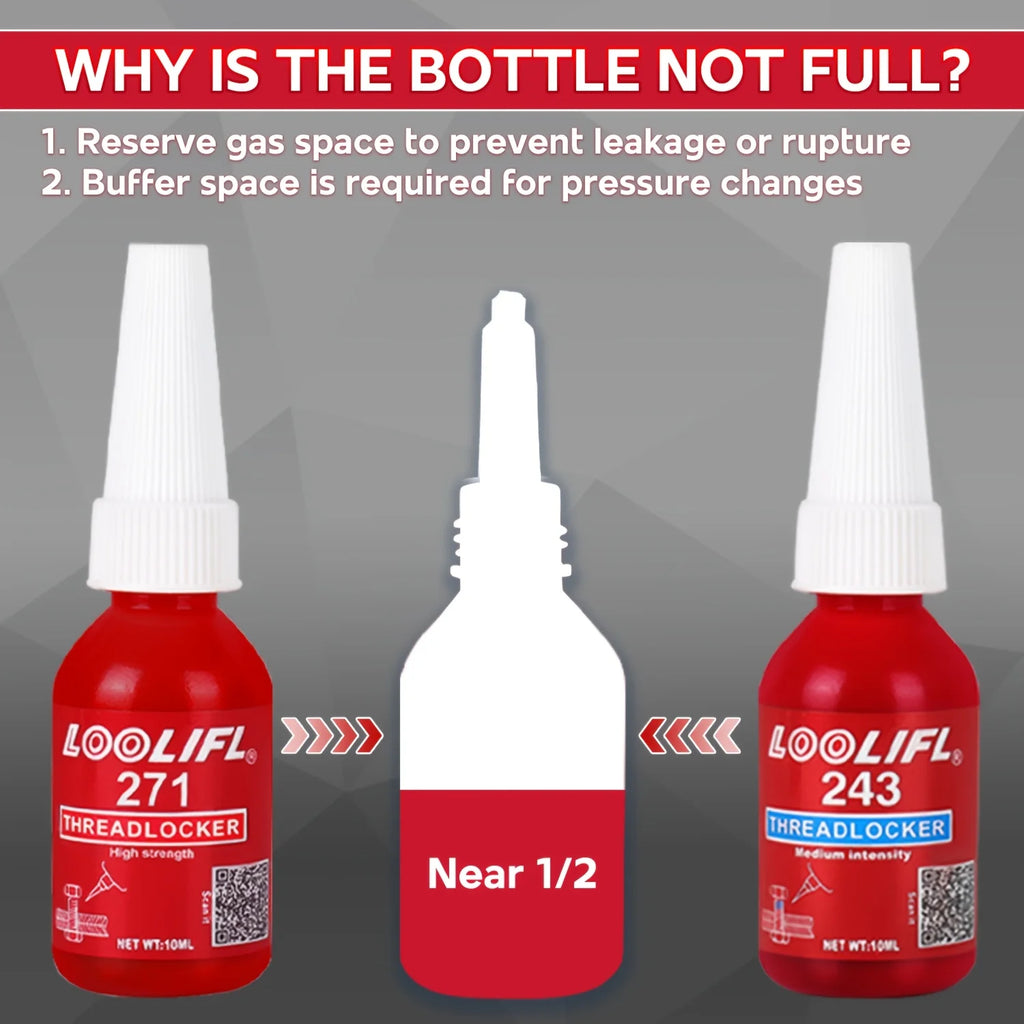 Large Package - Outdoor Portable Glue, Medium-Strength Anaerobic Removable Blue Glue, Oil-Resistant, Vibration-Resistant + High-Strength Red Permanent Screw-Locking Glue Combo, 10ml Capacity, Removable
