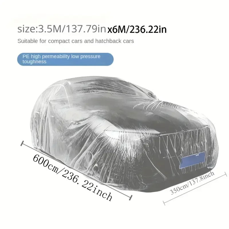 Disposable Plastic Car Cover, 10-Second Quick Install, Elastic Band Fit, Dustproof & Rainproof, No Cleaning Needed