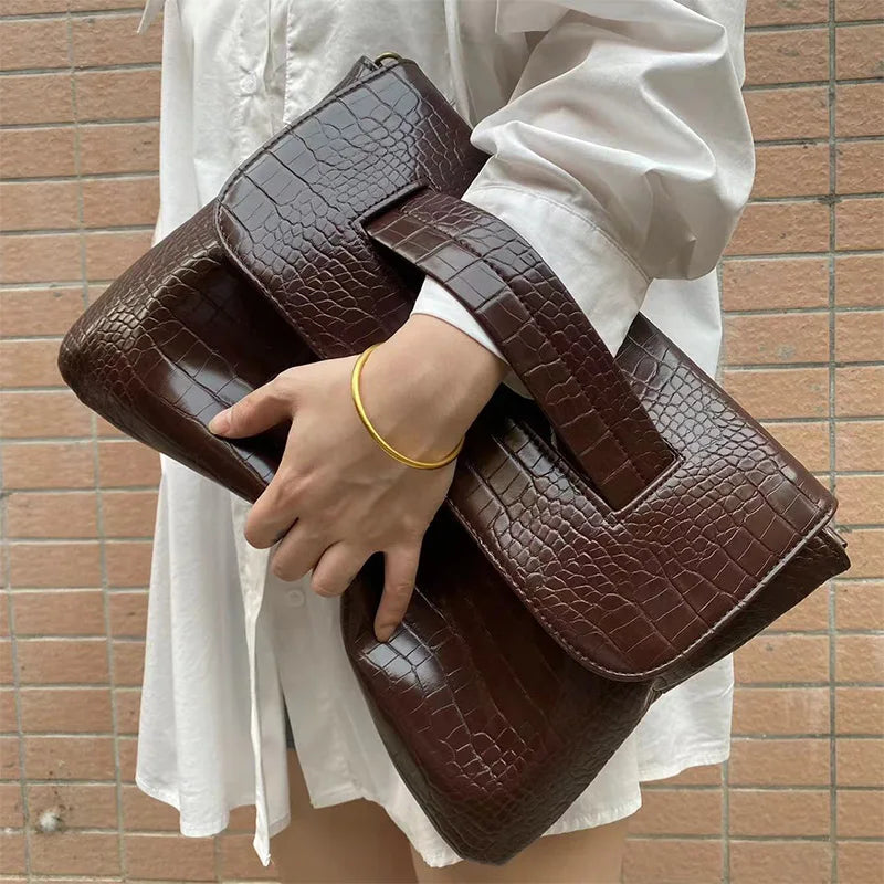 Fashion New Storage Bag Document Bagluxury Crocodile Pattern Women's Briefcase,large Capacity Solid,ladies Simple Clutch Bag