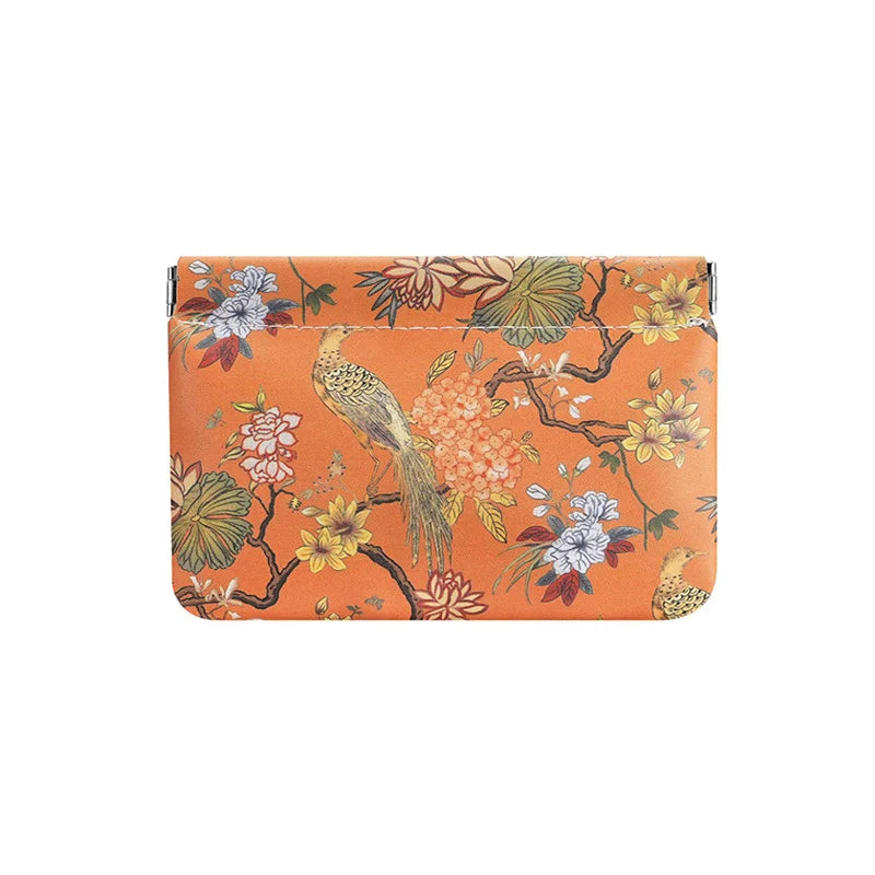 Chinese Floral Print Waterproof Auto-close Pouch, Multi-functional Portable Organizer for Cable Lipstick Coin Cosmetics