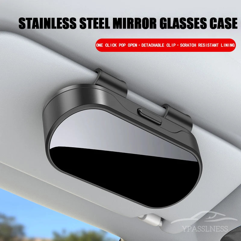 Mirror Glossy Multifunctional Glasses Case, Car Sunshade, Glasses Clip Card, 2-in-1 Storage Box, High-End Sunglasses Holder,