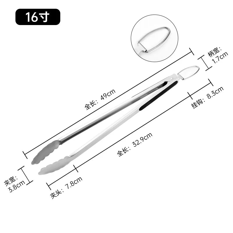 7-16Inch 430 SS BBQ Grilling Clip Tongs Kitchen Cooking Meat Salad Bread Spaghetti For Baking Camping Tools Barbecue Accessories