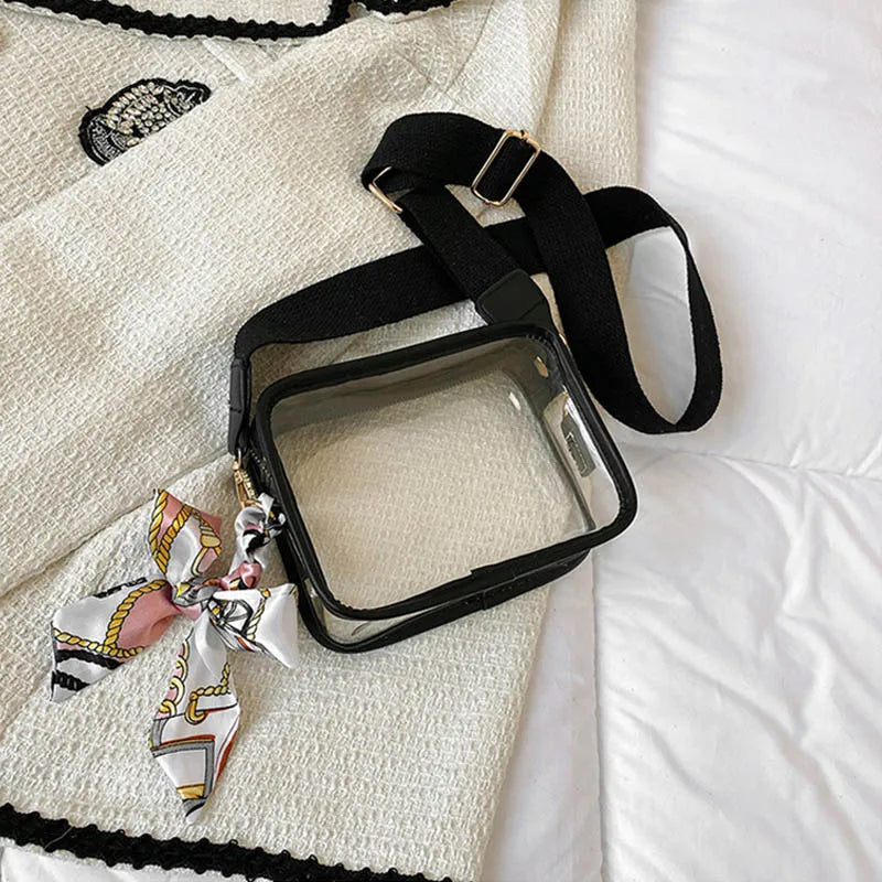 Clear Transparent Jelly Crossbody Bag Storage Bag With Scarf PVC Shoulder Bag Square Purse Jelly Bag Transparent Handbag Outdoor
