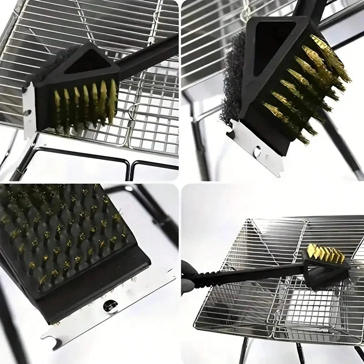1pc-Long Handle BBQ Tool Barbecue Grill Oven Cleaning 3 in 1 CornerCopper Wire Brush for Outdoor PicnicCopper Wire Sponge Shovel