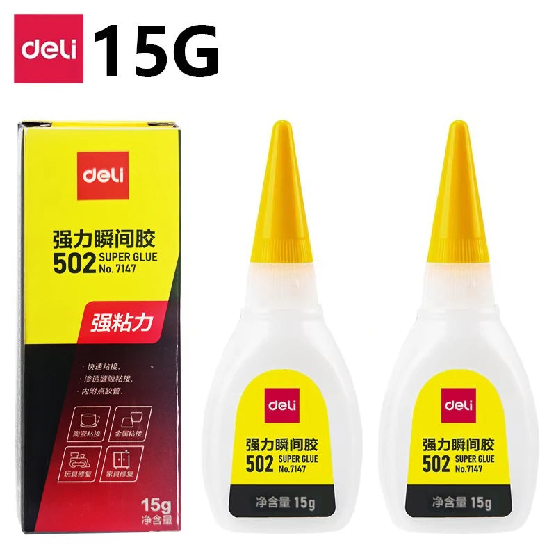 Deli 502 Super Glue Professional Strong Fast Instant Adhesive Cyanoacrylate Hardware Metal Cars Wood Craft Hobby Seconds Bond