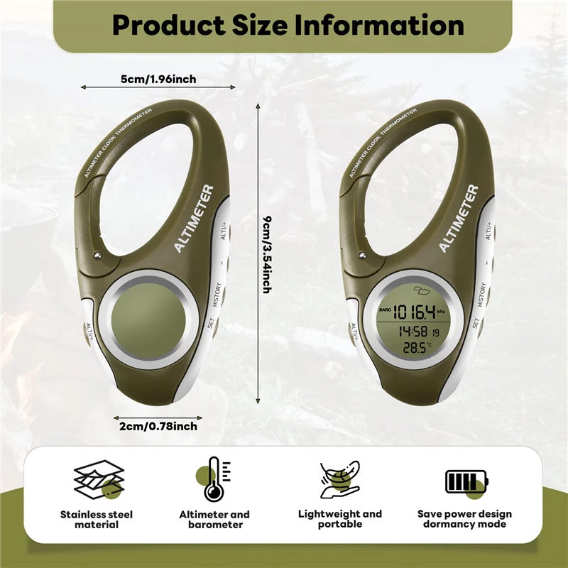 A61Z Deals Electronic Altimeter Carabiner Altimeter Handheld Thermometer Outdoor Fishing Weather Forecast Mode Meter Outdoor Gad