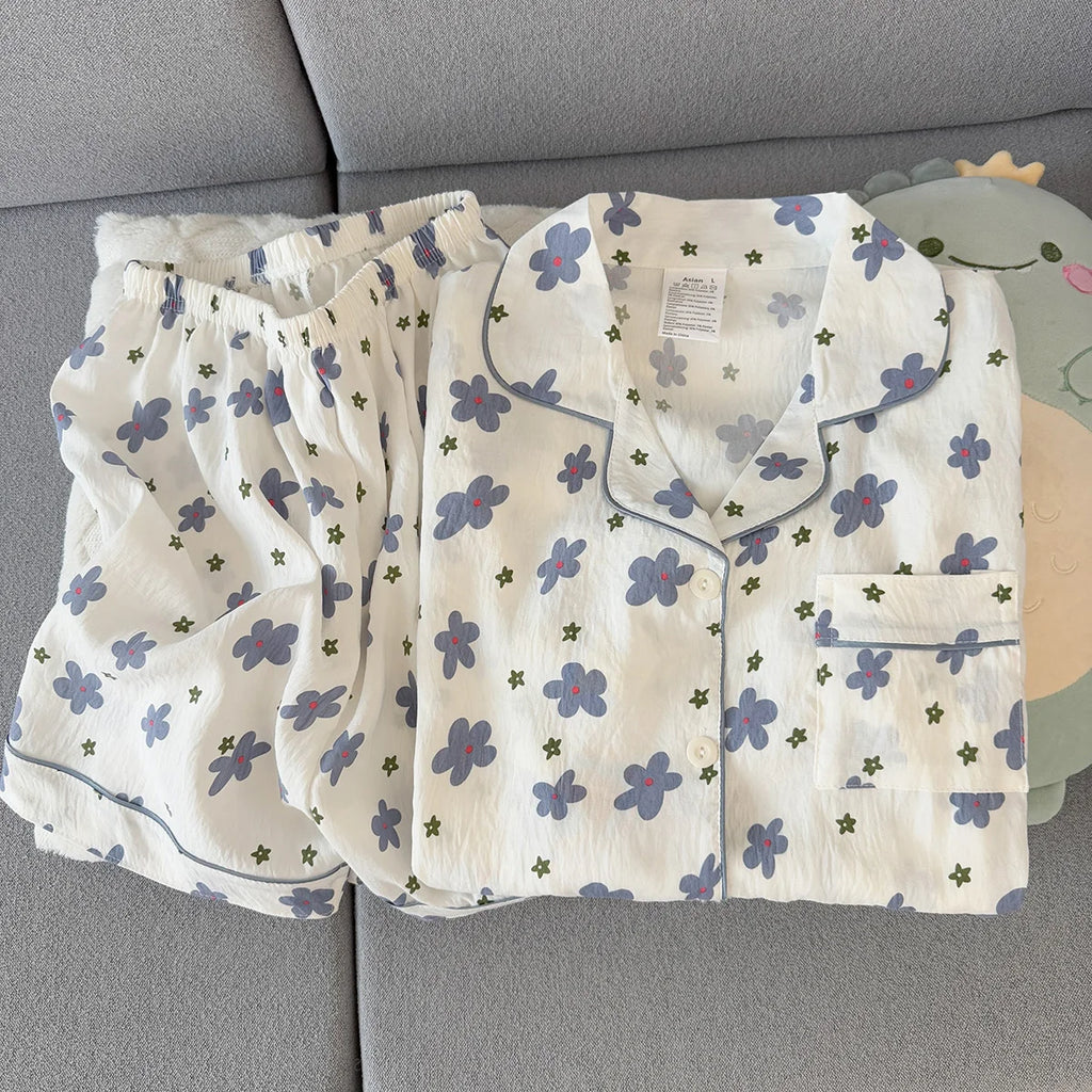 Women's Summer Pajamas, Thin Floral Pattern Short-Sleeved Shorts, Sweet and Cute, Can Be Worn Outside in Summer, Two-Piece Home Wear Set