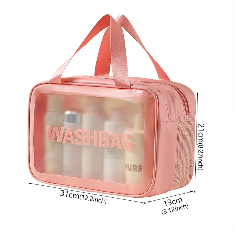 Wet-dry separation makeup bag portable toiletry bag travel essentials transparent frosted PU portable handheld bath storage bag