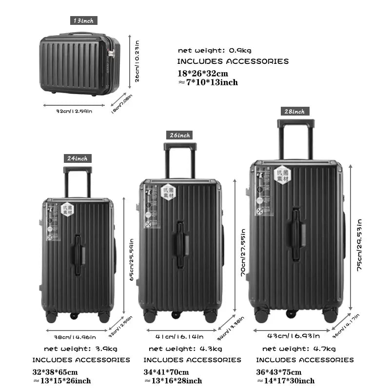 Combination Travel Suitcase Set Large-Capacity Durable Luggage With Cup Holder USB Charging Adapter Rolling Wheel Suit Case