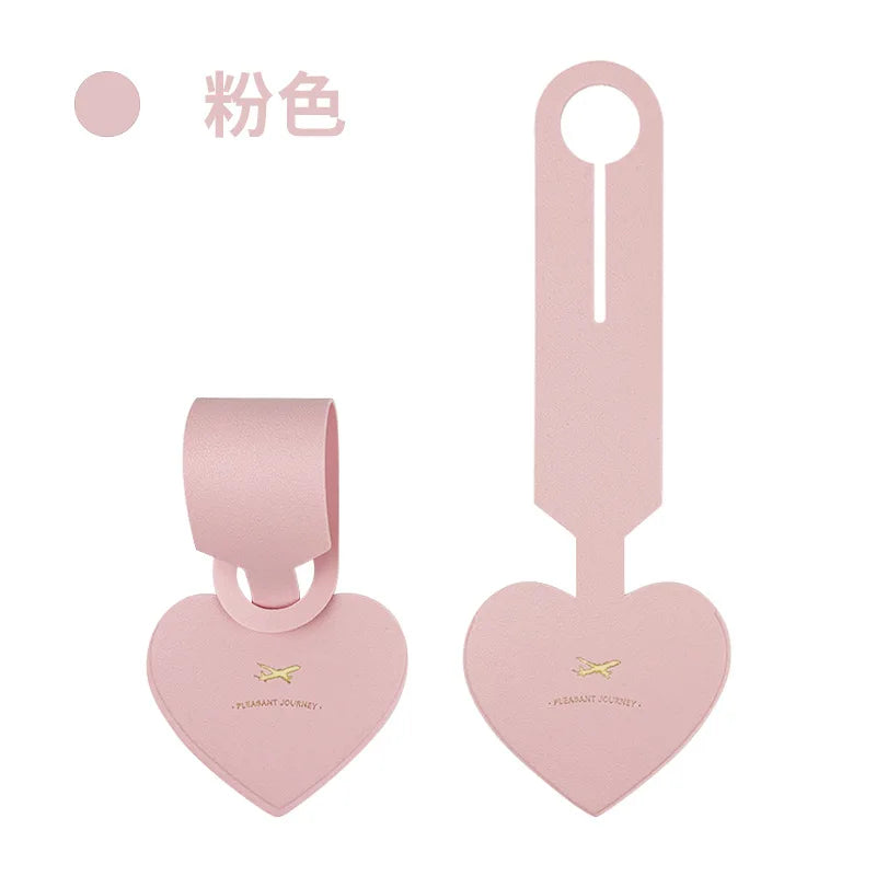Korean Heart Shaped PU Luggage Tags Women Men Holiday Travel Accessories Suitcase Tag Name ID Address Lable Bag Tags for Luggage
