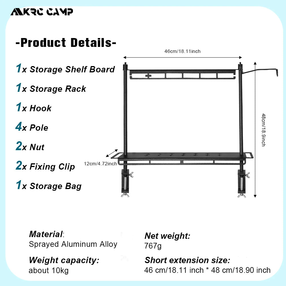 New Lighweight Camping Storage Shelf Aluminum Alloy Detachable Organizer Rack Table Lantern Stand Tableware Organizer Supplies