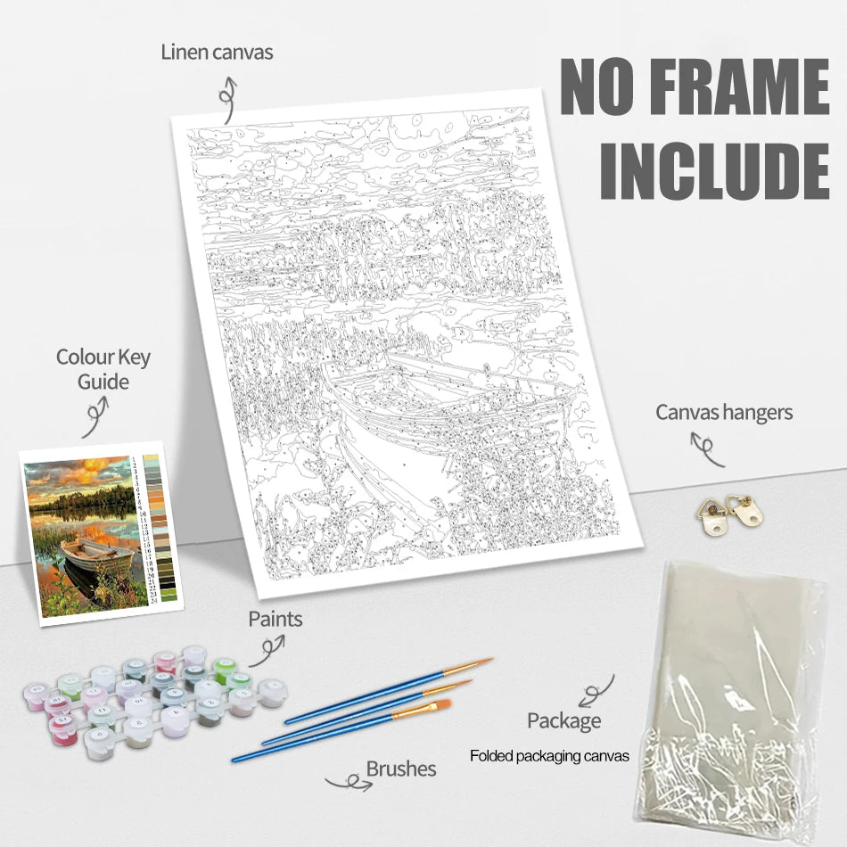 Village Diy Painting By Numbers For Adults Kits Landscape Picture With Numbers Starter Kit For Home Decors 40x50cm
