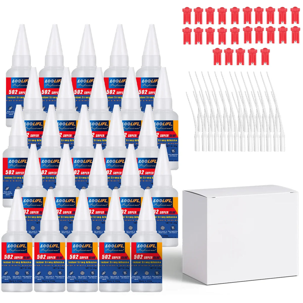 Loolifl,502, Super Glue, Instant Adhesive, Universal Glue, Suitable for Metal, Ceramics, Wood, Glass (Comes with Glue Remover)