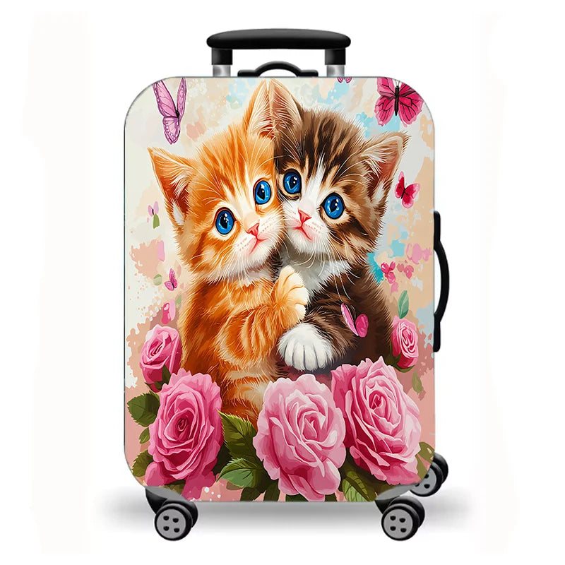 Luggage Cover, Cute Fluffy Kitten Cat Floral Duck Print Stretch Suitcase Protector, Washable Anti-Scratch Travel Baggage Cover