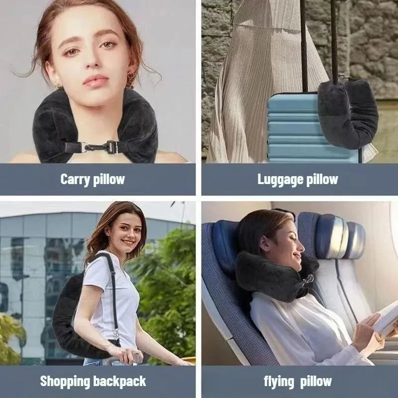 U-Shaped Pillowcase Travel Neck Pillow with Fillable Clothing, Extra Storage Bag, Velvet Neck Pillow Cover for Airplane Travel