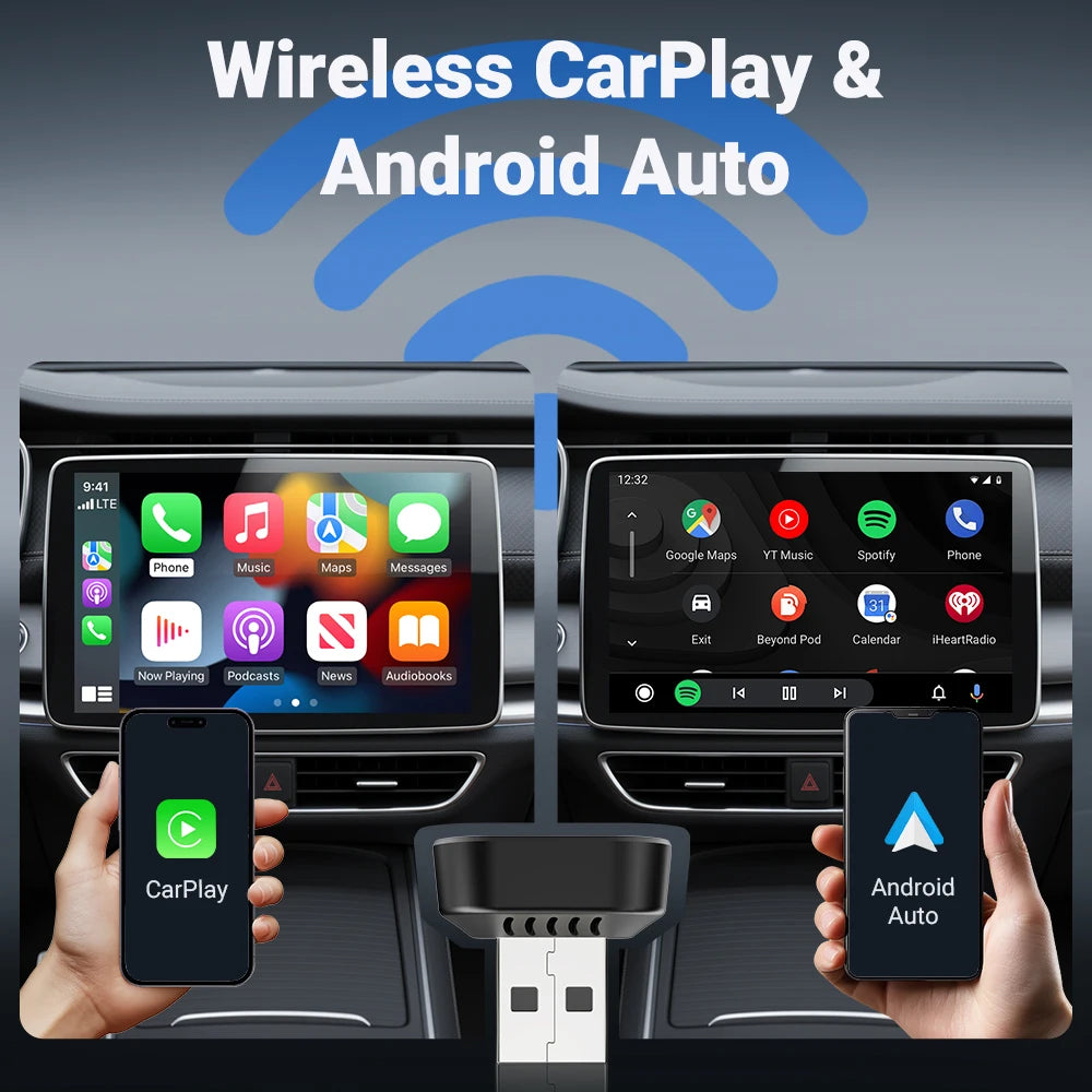 2IN1 Wireless CarPlay Android Auto USB Adapter Mini Dongle Smart Box Plug Play For VW Toyota Nissan Honda Ford Benz Mazda