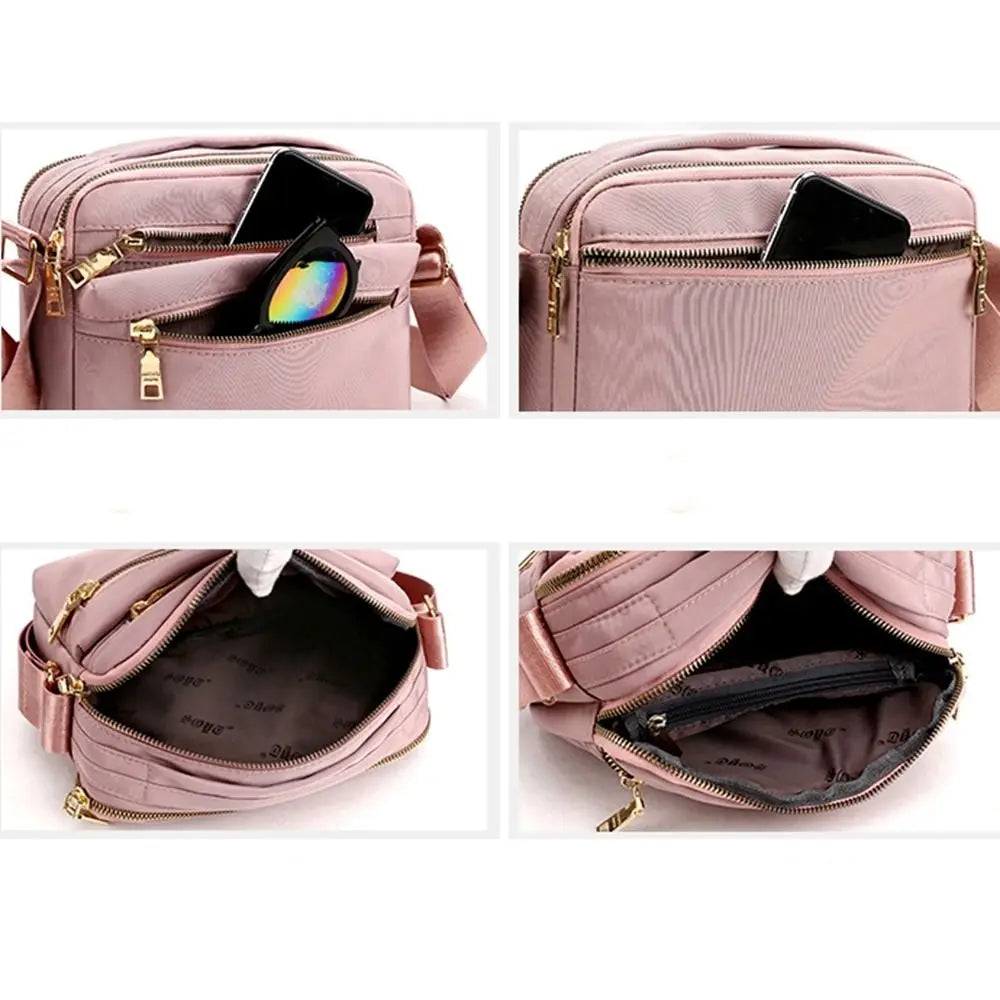Casual Multi Layer Nylon Crossbody Bag Zipper Canvas Women Backpack Korean Style Waterproof Oxford Shoulder Bag Travel