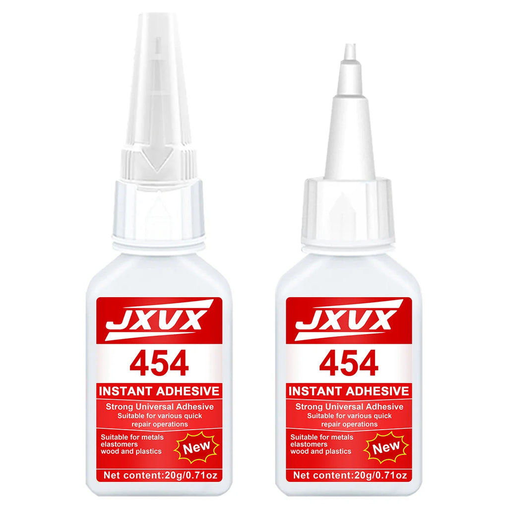JXVX 454 Medium-thin universal Super Glue Instant Quick-drying Cyanoacrylate Adhesive Car audio systems, interior trim, and weatherstrip repair Glue Tool with precision dispenser 20g,1-3pcs.
