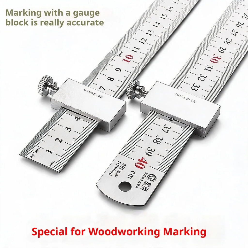 New Portable Carpentry Steel Ruler | Positioning Limit Block + Marking Gauge for Accurate Woodworking Tool Alignment